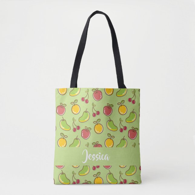 Tote Bag Fruits d'été frais motif vert (Devant)