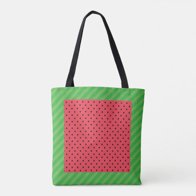 Tote Bag Fruits d'été pastèque vert, poka rose/noire (Dos)