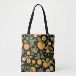 Tote Bag Fruits Et Feuilles Oranges