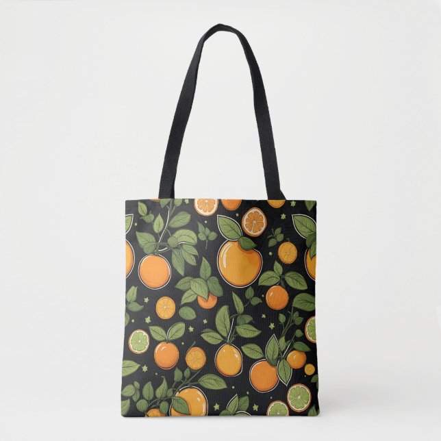 Tote Bag Fruits Et Feuilles Oranges (Devant)