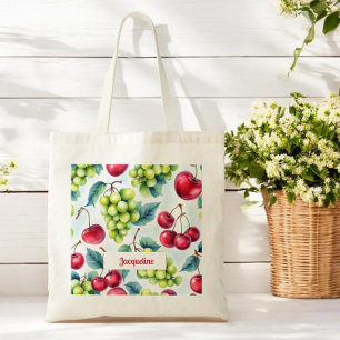 Tote Bag Fruits rouges verts Raisins Cerisier Motif