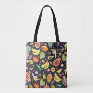 Tote Bag Fruits tropicaux : Aquarelle Motif Multifruit.