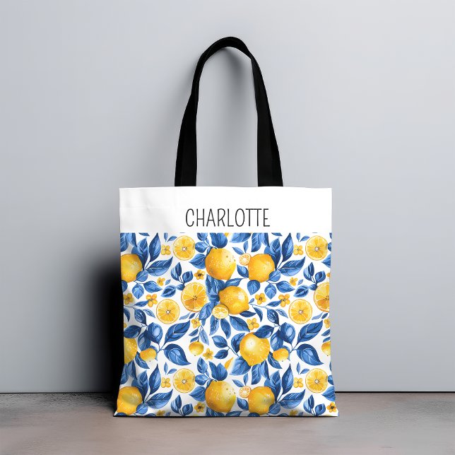 Tote Bag Fruits tropicaux Motifs de citron Nom personnalisé (Créateur téléchargé)