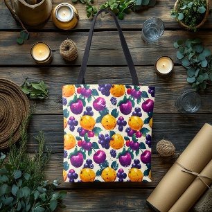 Tote Bag Fruits vibreux avec raisins, pommes et oranges