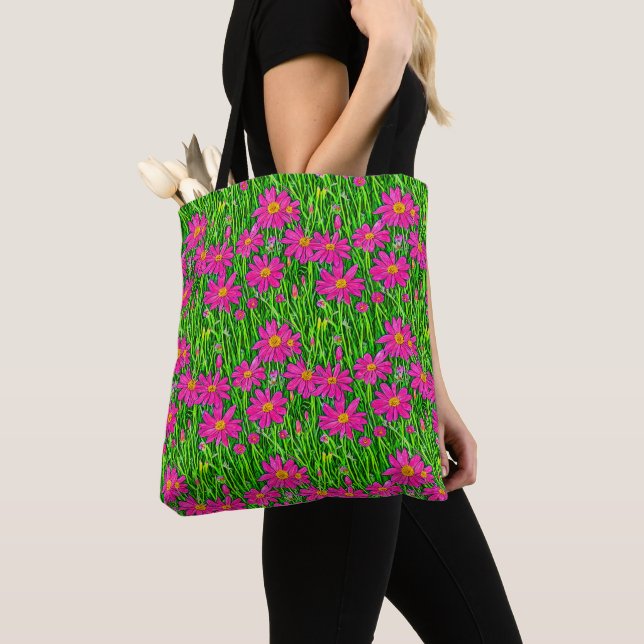 Tote Bag Fuchsia Fleurs sauvages roses dans un champ (De près)