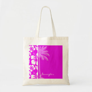 Tote Bag Fuchsia Hawaiian Tropical Hibiscus; palm