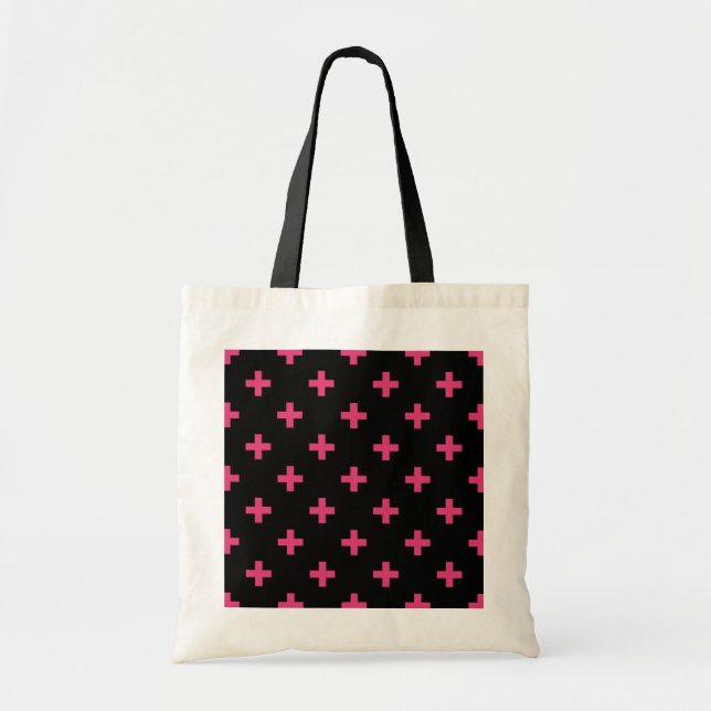 Tote Bag Fuchsia polka croise sur noir (Devant)