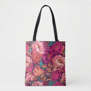 Tote Bag Fuchsia rose et floral maximaliste sarcelle
