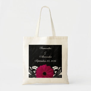 Tote Bag Fuchsia Scroll Gerbera Daisy avec noir et blanc