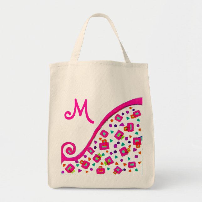 TOTE BAG FUCHSIE ROSE NOIR DÉCO MONOGRAM ABSTRAIT (Devant)