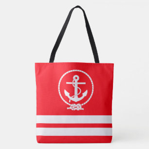 Tote Bag Fun Ancre nautique tendance Motif de bande blanche
