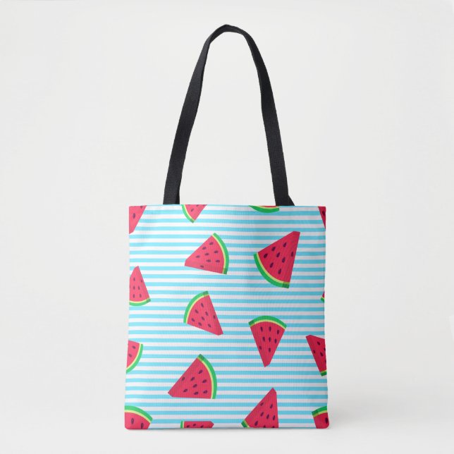 Tote Bag Fun Chic Watermelon Slices Blue Lines Motif (Devant)