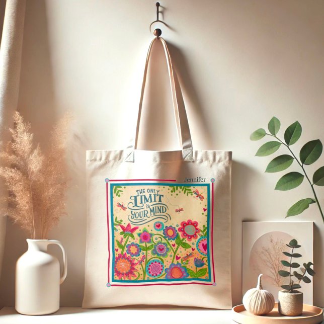 Tote Bag Fun Floral Dragonfly Nom personnalisé Citation Ins (Créateur téléchargé)