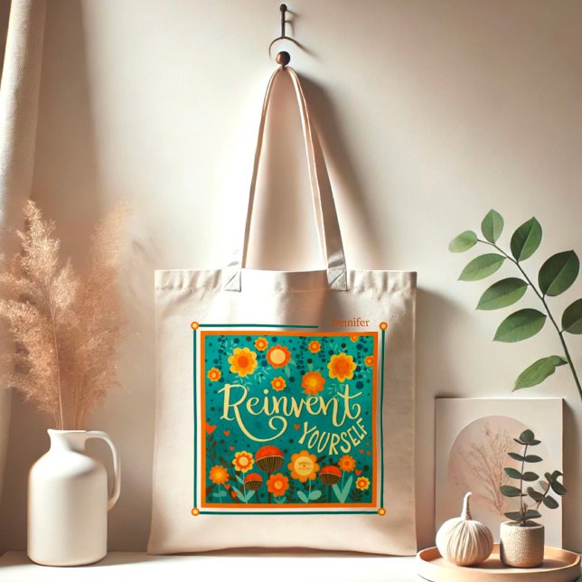 Tote Bag Fun Floral Réinventer Vous-Même Nom Inspirivity (Créateur téléchargé)