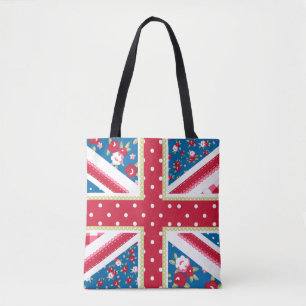 Tote Bag Fun Folk Quilt British Union Jack Flowers