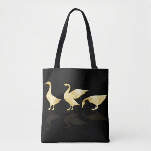 Tote Bag Fun Gold Foil Geese Gold Nom Noir