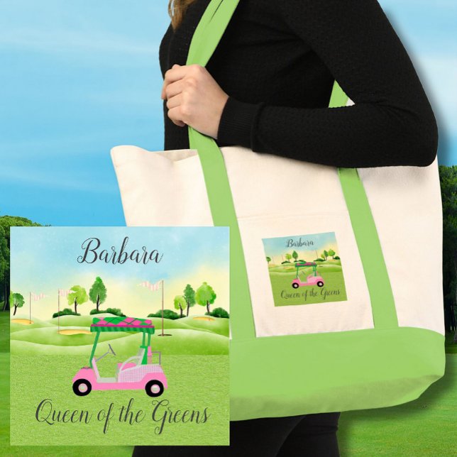 Tote Bag Fun Golf Scène Pink Panier Nom Reine des Verts (Créateur téléchargé)
