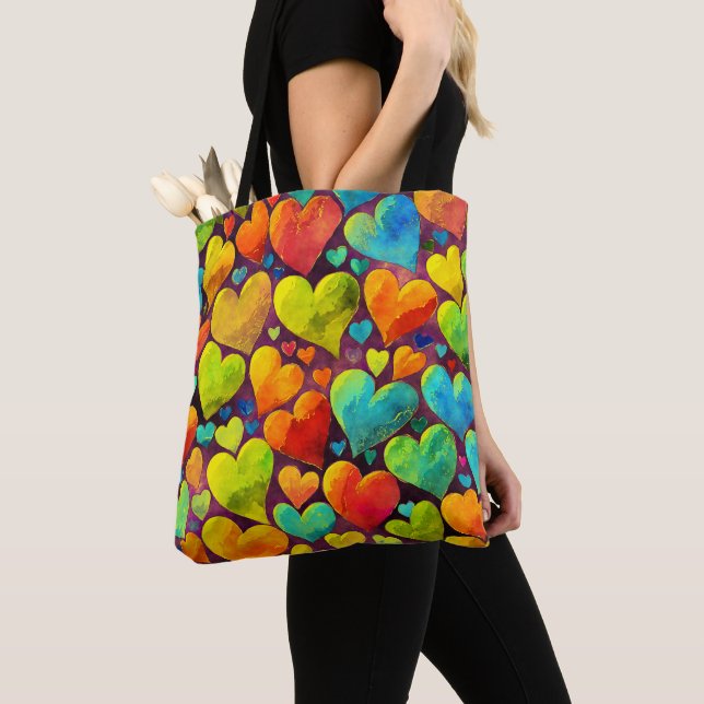 Tote Bag Fun Heart Motif Jaune Mix (De près)