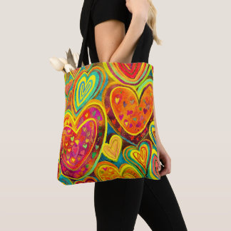 Tote Bag Fun Heart Motif Jaune Mix