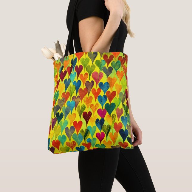 Tote Bag Fun Heart Motif Jaune Mix (De près)