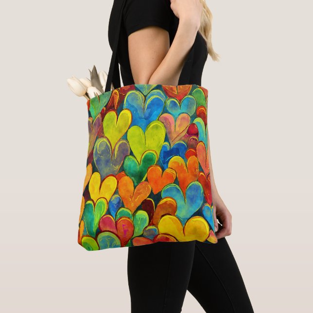 Tote Bag Fun Heart Motif Jaune Mix (De près)