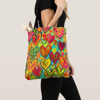 Tote Bag Fun Heart Motif Jaune Mix