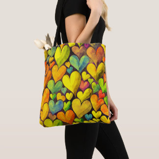 Tote Bag Fun Heart Motif Jaune Mix