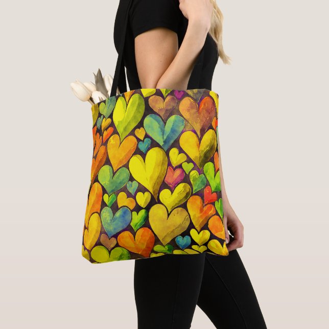 Tote Bag Fun Heart Motif Jaune Mix (De près)