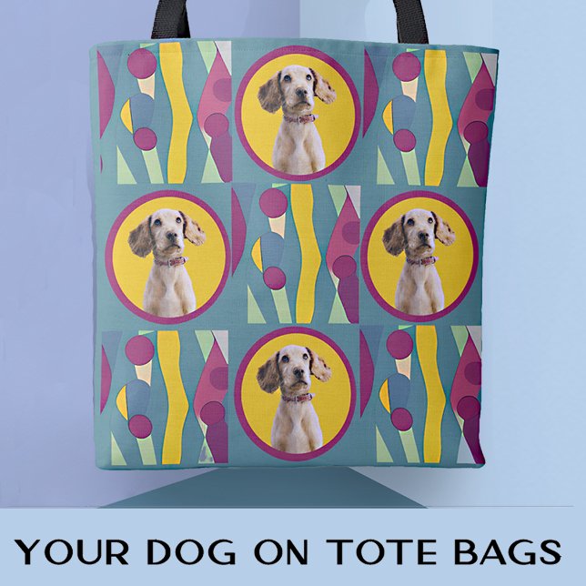 Tote Bag Fun Modern Chien Mom Photo Modern Abstrait Motif (Créateur téléchargé)