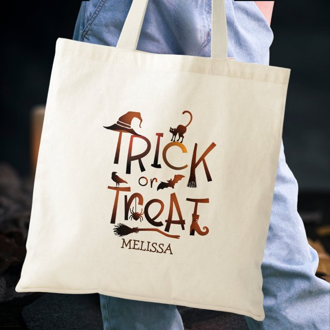 Tote Bag Fun moderne Black Brown Trick ou Treat (Créateur téléchargé)