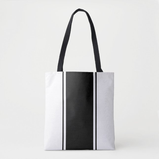 Tote Bag Fun Moderne Vertical Black Racing Stripes Sur Blan (Devant)