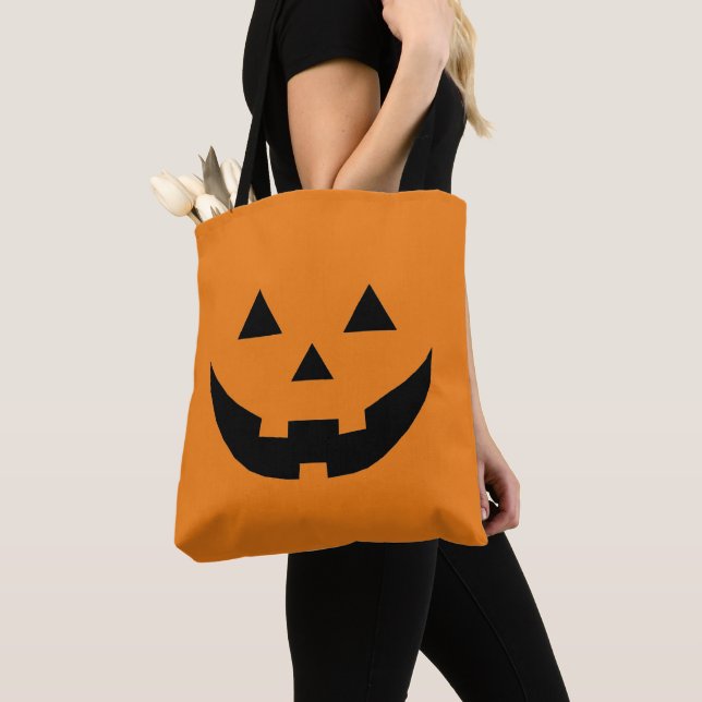 Tote Bag Fun orange Jack-o'-lantern visage citrouille Hallo (De près)
