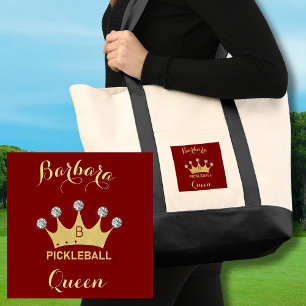 Tote Bag Fun Pickleball Queen Glam Monogramme Nom Or