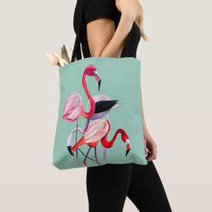 Tote Bag Fun rose flamingo aquarelle illustration
