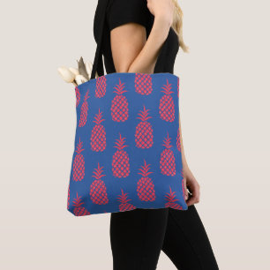 Tote Bag Fun Royal Blue & Dark Coral, Design ananas