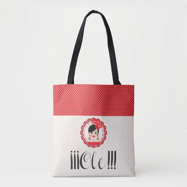 Tote Bag Fun Spanish Flamenca Doll in Red Olé! (Devant)
