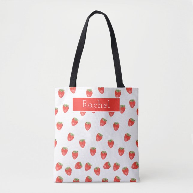 Tote Bag Fun Strawberry Personalized Name (Devant)