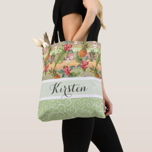 Tote Bag Fun Tropical Pineappy Flower Motif