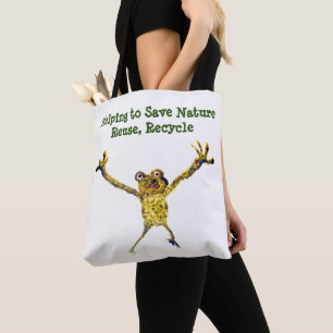 Tote Bag Funky Animal Frog Recycle Message
