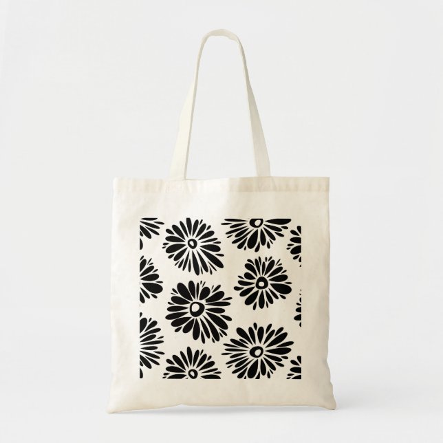 Tote Bag Funky Black et blanc floral (Devant)