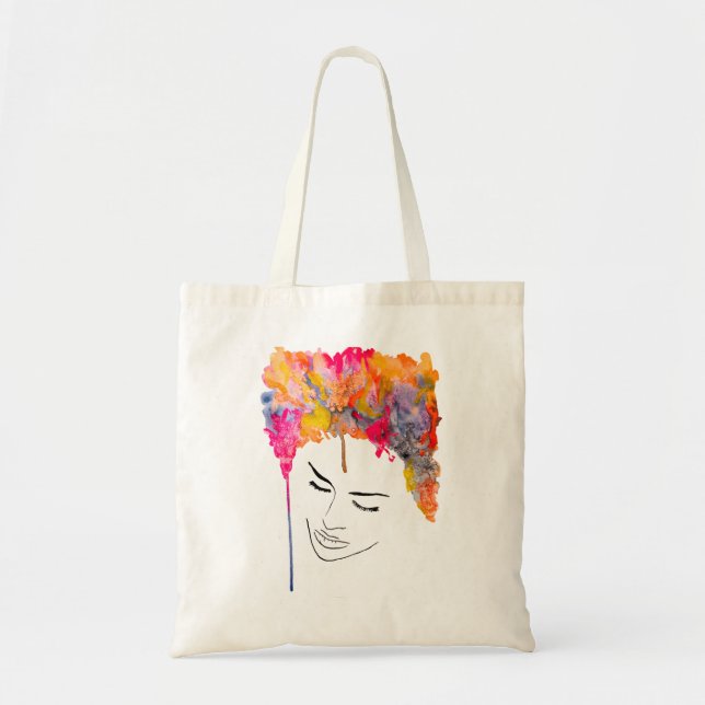 Tote Bag Funky colorful rainbow lady art (Devant)