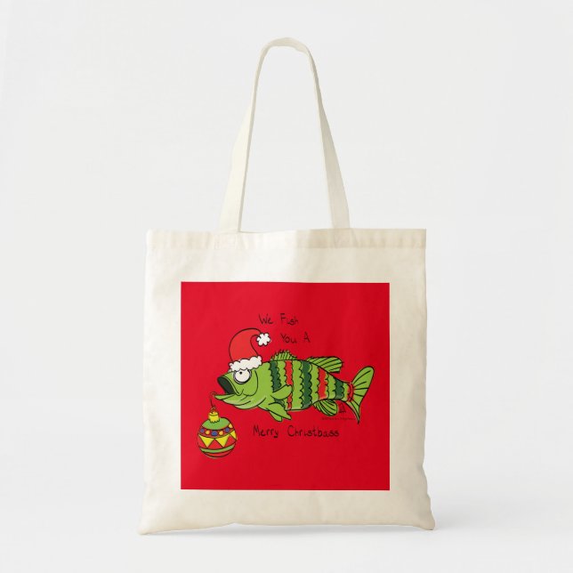 Tote Bag Funky Fishing Christmas Bass Fish Cute Cartoon (Devant)