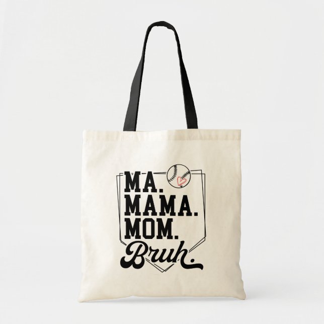 Tote Bag Funny Baseball Maman Bruh avec nom et numéro d'équ (Devant)
