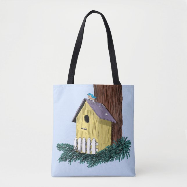 Tote Bag Funny Bluebird sur Birdhouse (Devant)