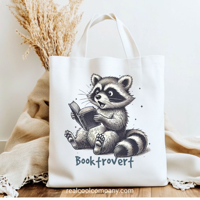 Tote Bag Funny Booktrovert Raccoon (Créateur téléchargé)