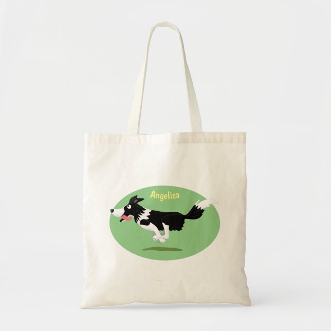 Tote Bag Funny Border Collie chien en course dessin animé (Devant)