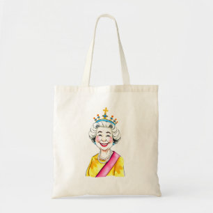 Tote Bag Funny Cartoon Queen Elizabeth II Royal Portrait