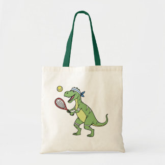 Tote Bag  Funny Cartoon T-Rex Playing Tennis Dinosaur