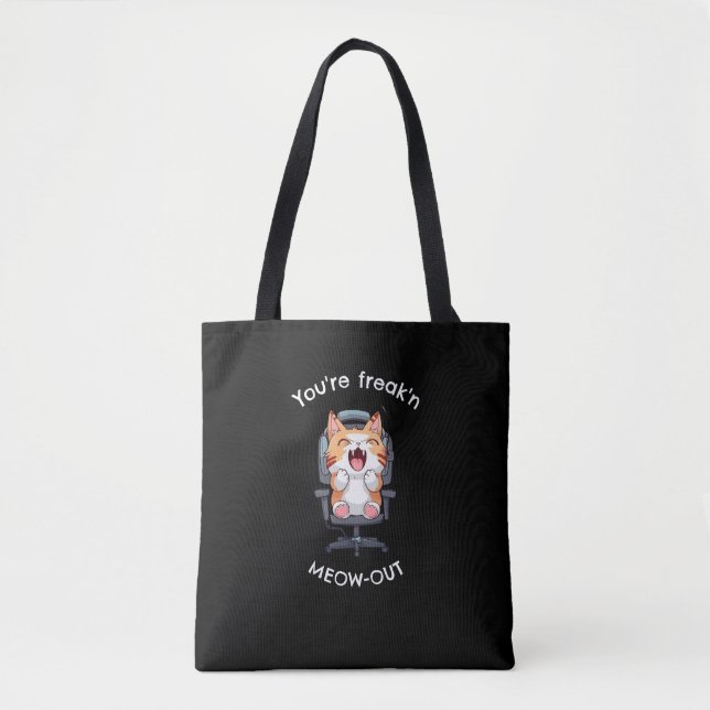 Tote Bag Funny Cat Freak'n Meow Out (Devant)