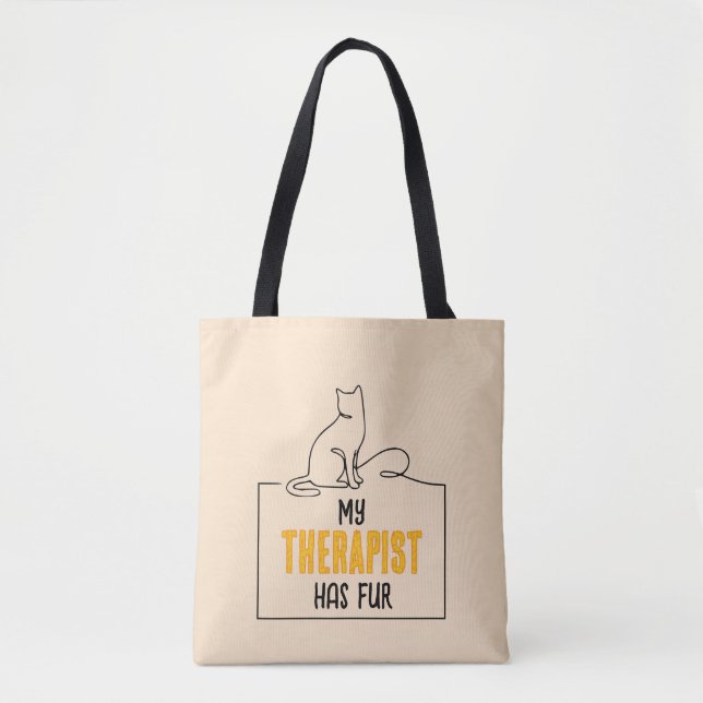 Tote Bag Funny Cat Lover Quote My Therapist Has Fur Gift (Devant)